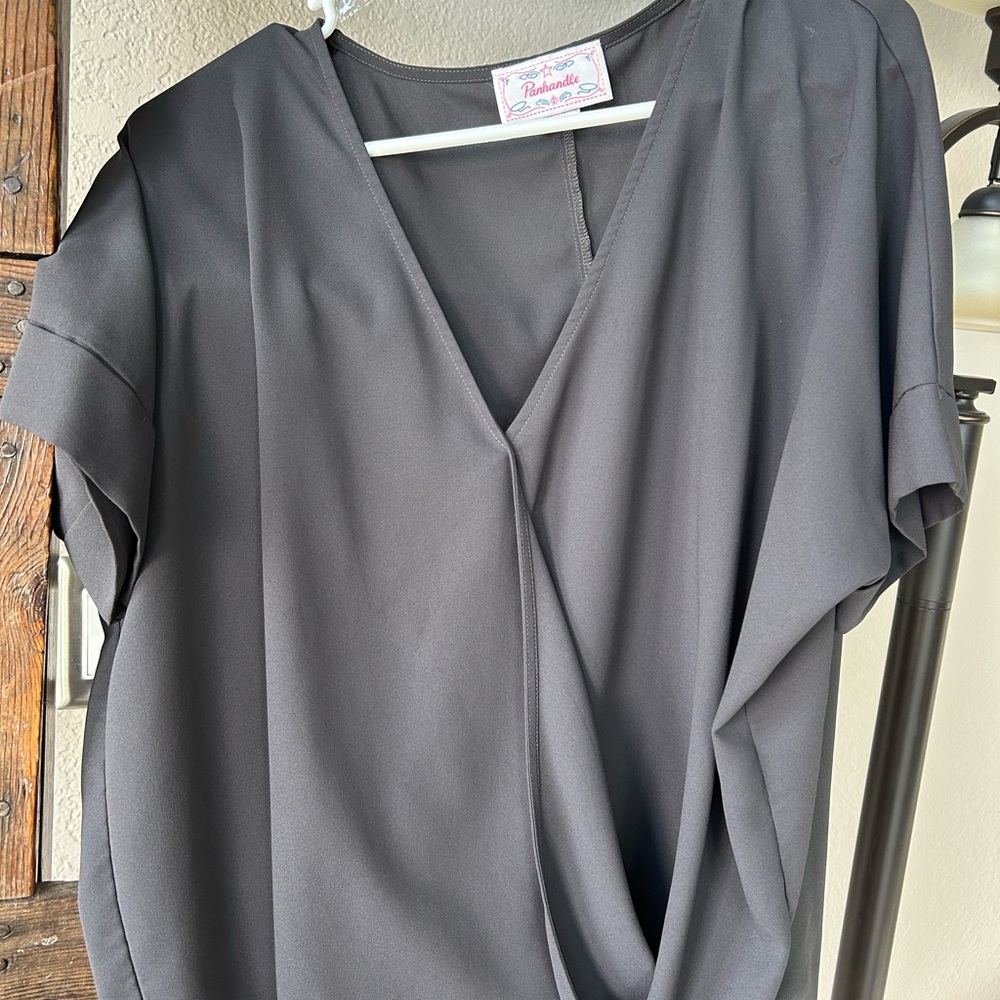 Panhandle Slim Charcoal V-Neck Blouse